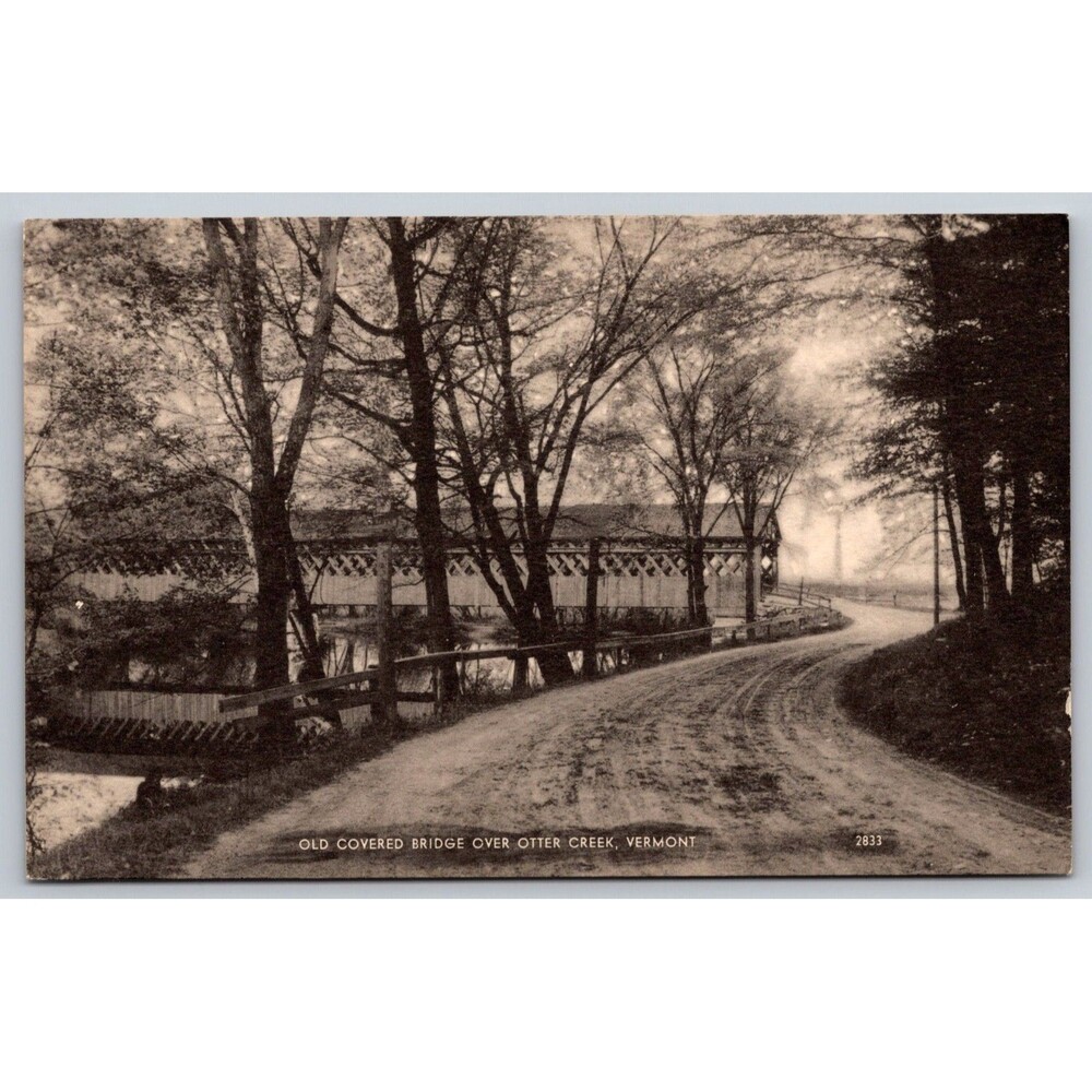 Postcard Vermont Otter Creek Old Covered Bridge Vintage VT B&W Unposted